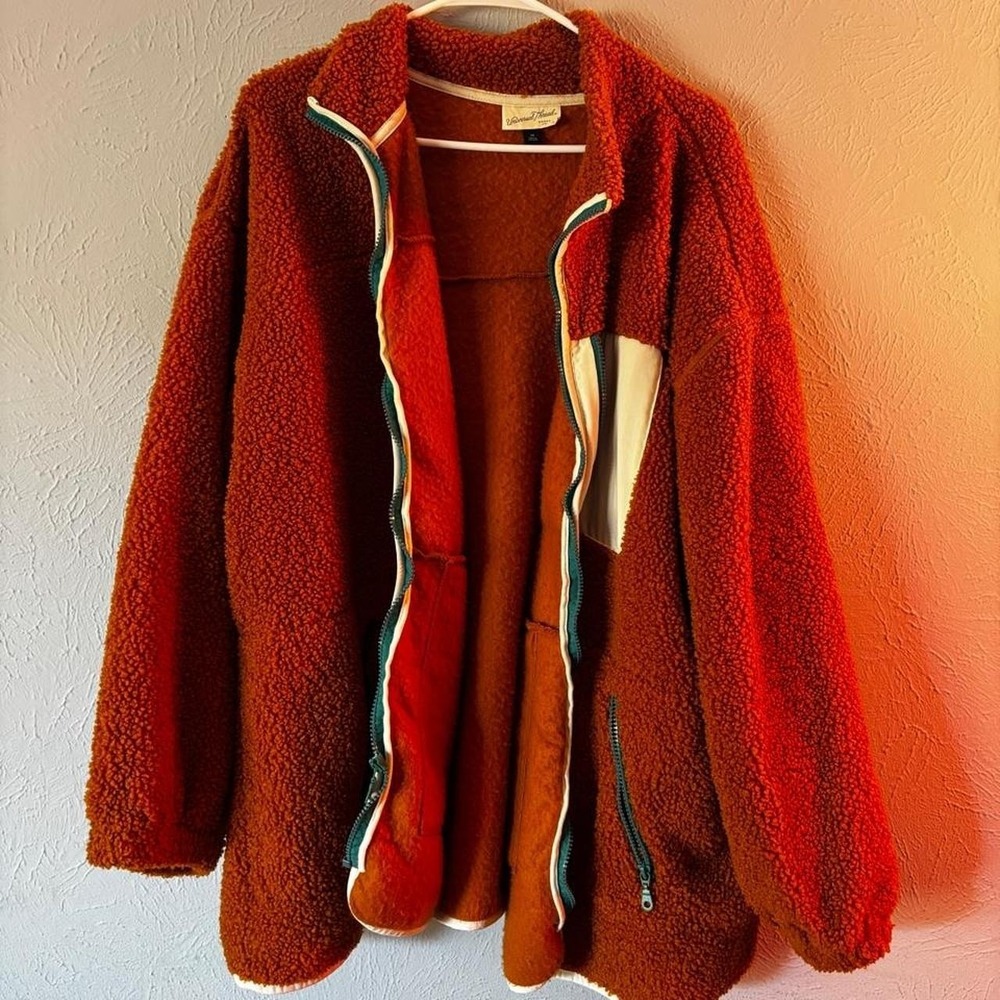 Vintage Bobo Style Zipper Jacket Universal Thread Orange Sherpa XXL